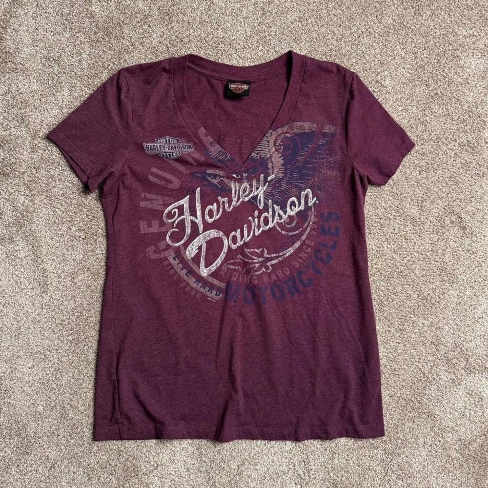 PURPLE HARLEY DAVIDSON "EAGLE" V NECK GRAPHIC TEE